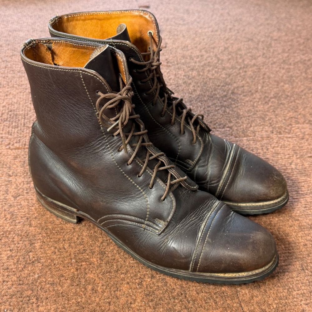Rare Vintage 60s Brown Leather Lace Up Cap Toe Boots Goodyear Heel Womens